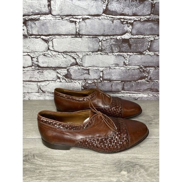 Johnston Murphy Domani Brown Leather Cap Toe Basketweave Lace Men 10.5M US/43EU main image 9